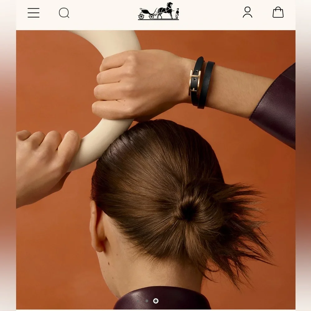 Hermes Black Leather Wrap Bracelet or choker with Silver Clasp